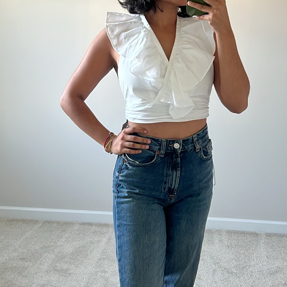 Zara White Ruffle Sleeveless Top